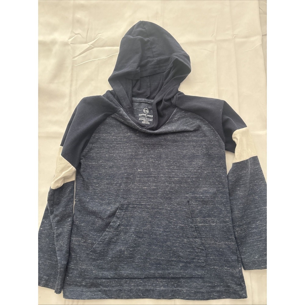 Boys Copper Denim Shirt Size 5 Hooded Pullover Long Sleeve Light Weight Blue